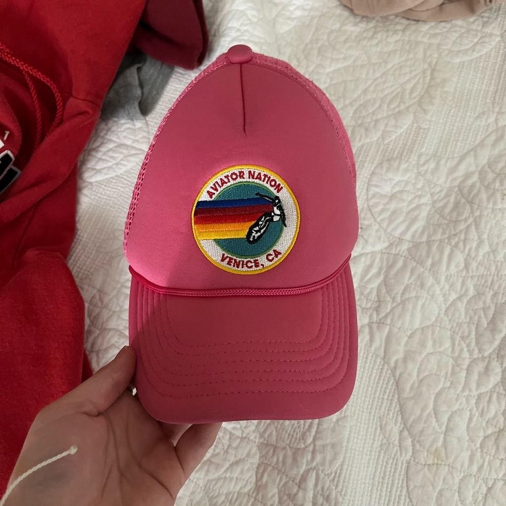 Aviator Nation Pink Hat with Rainbow Patch